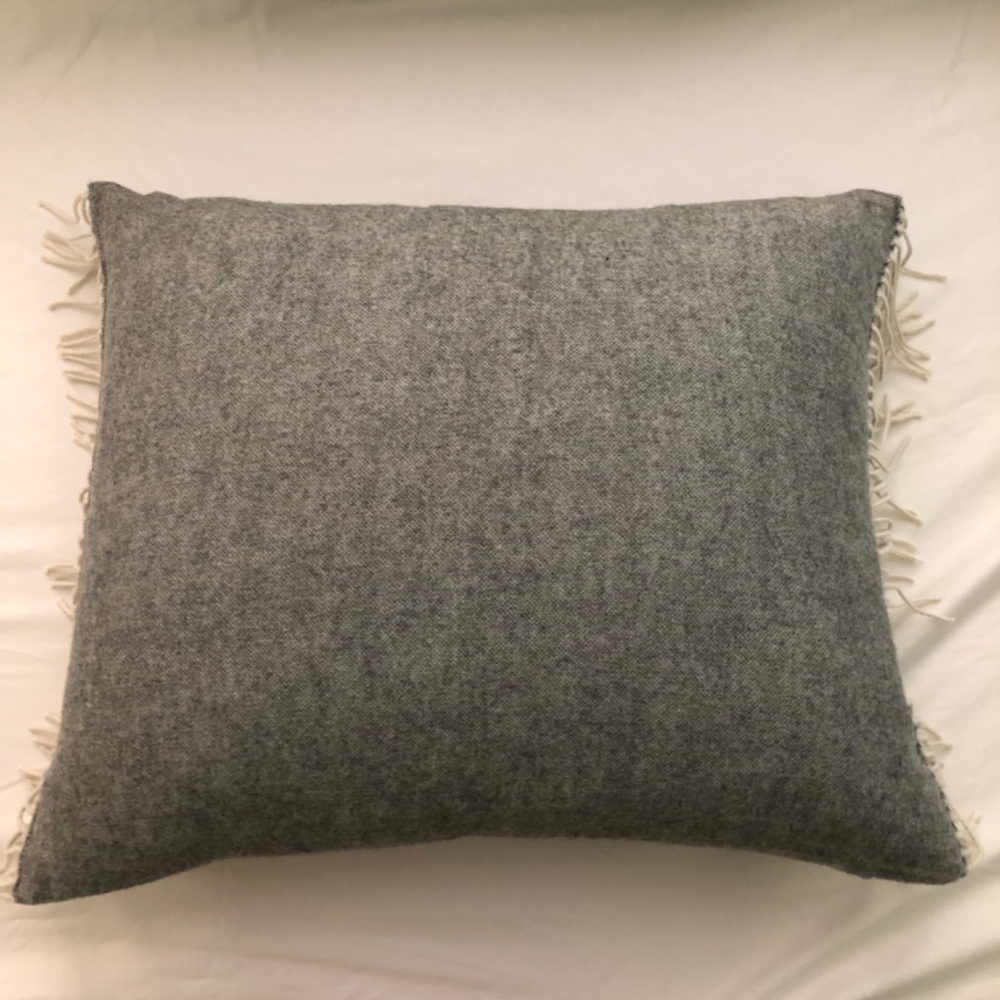 Ann Gish 22" x 18" fringed soft wool suiting accent pillow with insert zip close